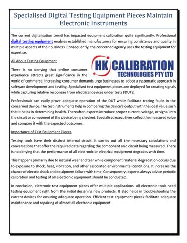 Specialised Digital Testing Equipment Pieces Maintain Electronic