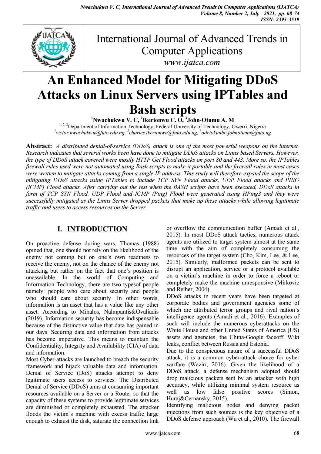 An Enhanced Model for Mitigating DDoS Attacks on Linux Servers using ...