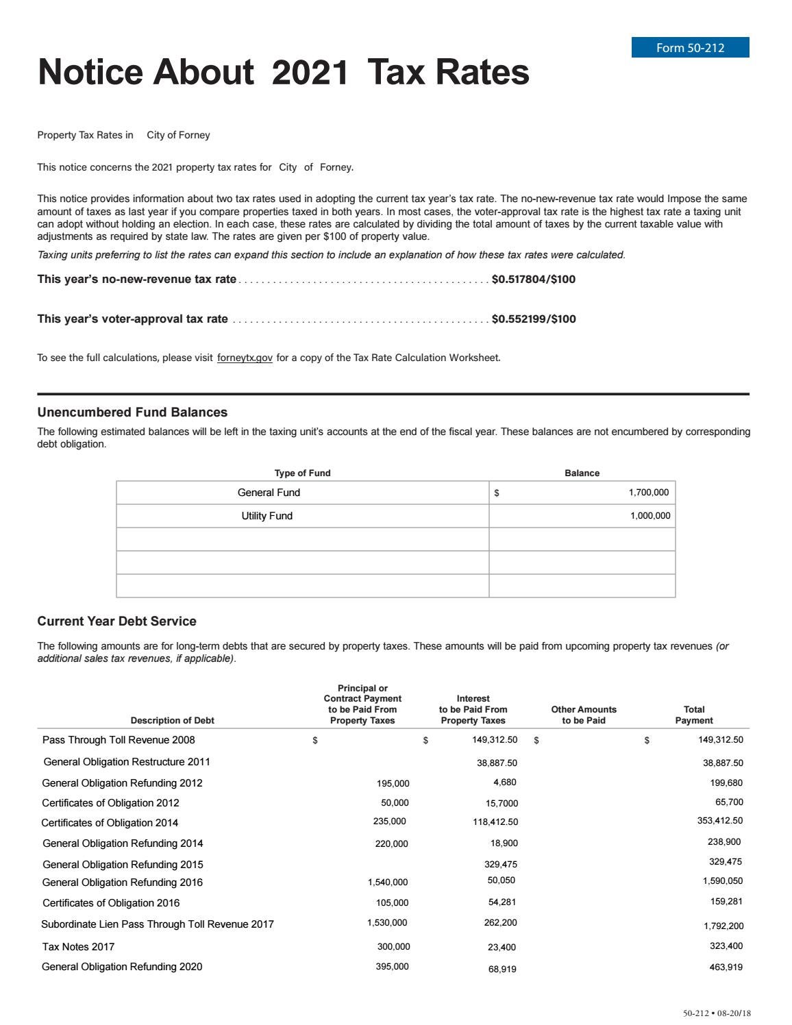 Notice About 2021 Tax Rates by City of Forney Issuu