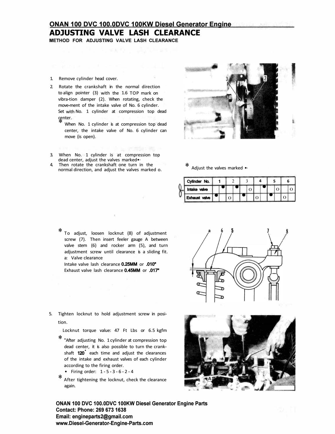 ONAN 100 DVC 100.0DVC 100KW Diesel Generator Engine VALVE LASH CLEARANCE ADJUSTING by