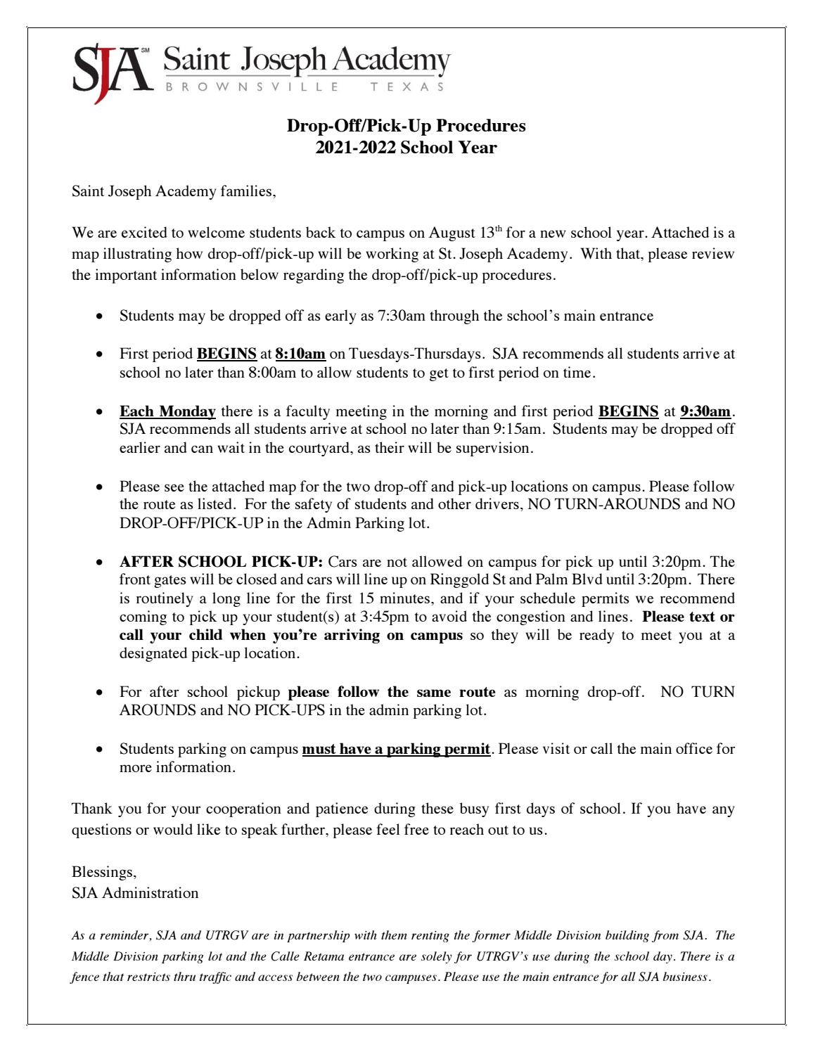 Drop-Off & Pick-Up Procedures by St. Joseph Academy - Issuu