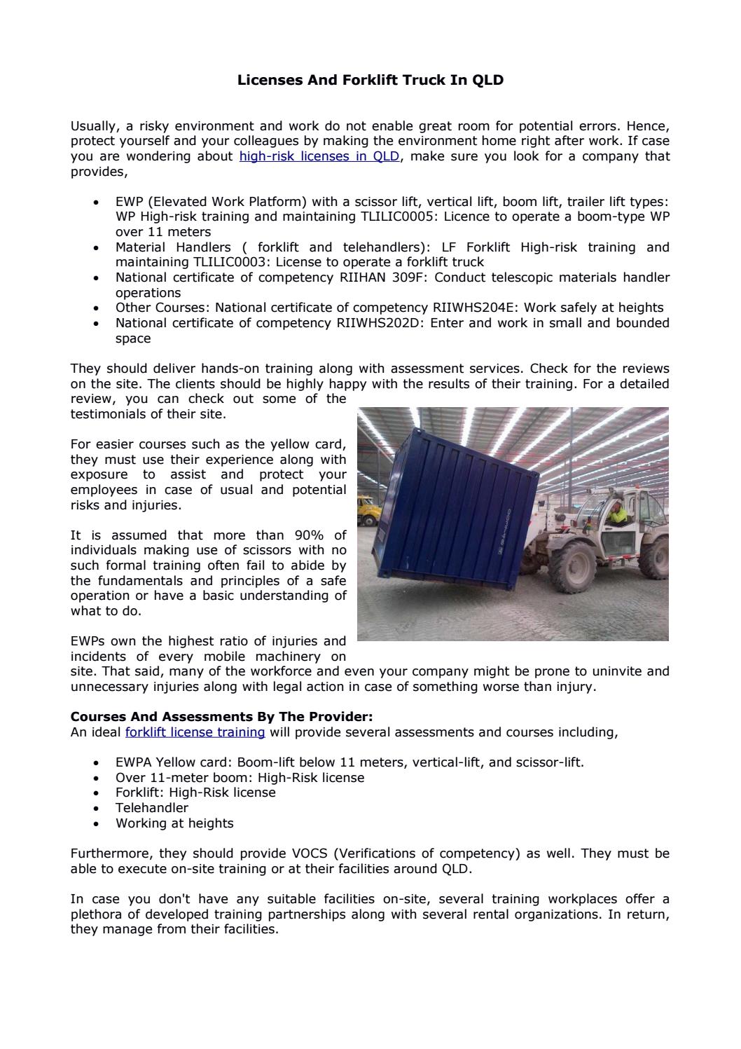 Licenses And Forklift Truck In QLD by sheerworkplacetraining Issuu