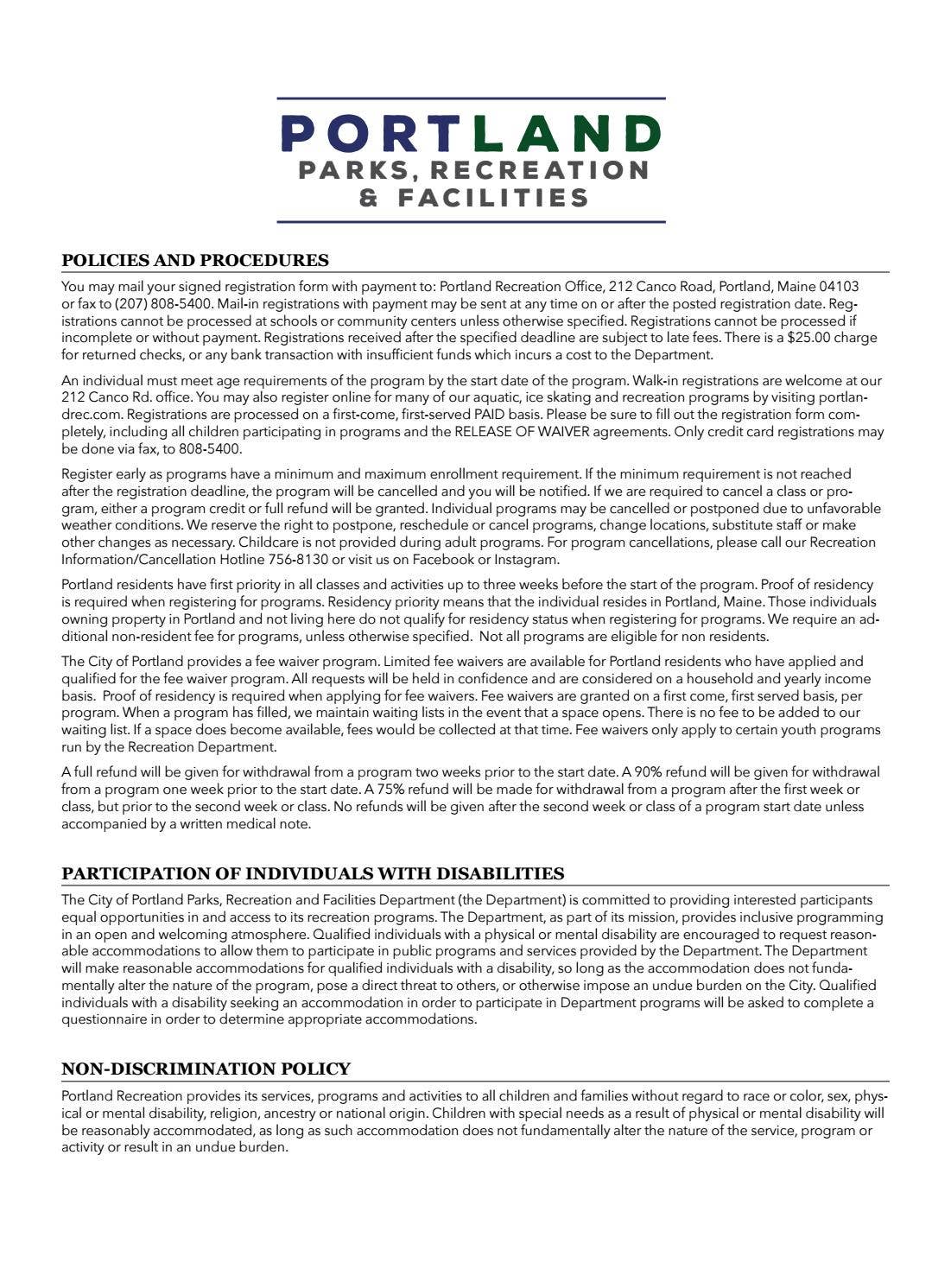 Portland Parks and Recreation Program Guide Fall/Winter/Spring 2021