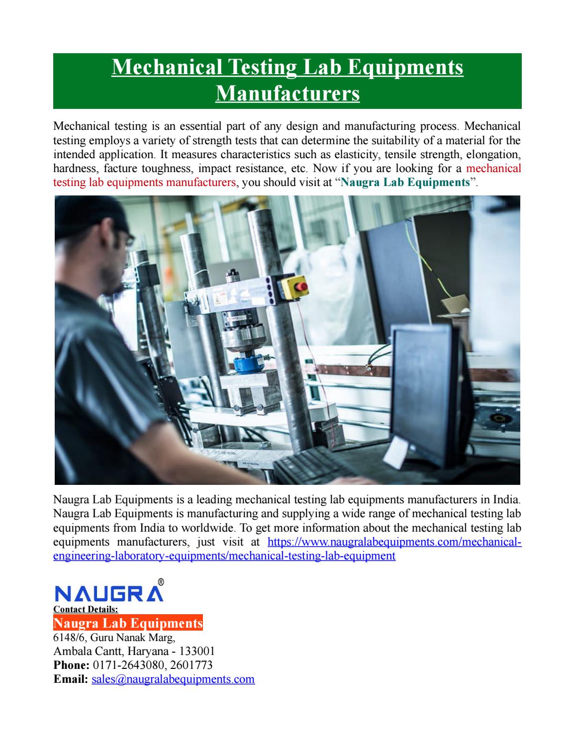 Mechanical Testing Lab Equipments Manufacturers by Naugra Lab