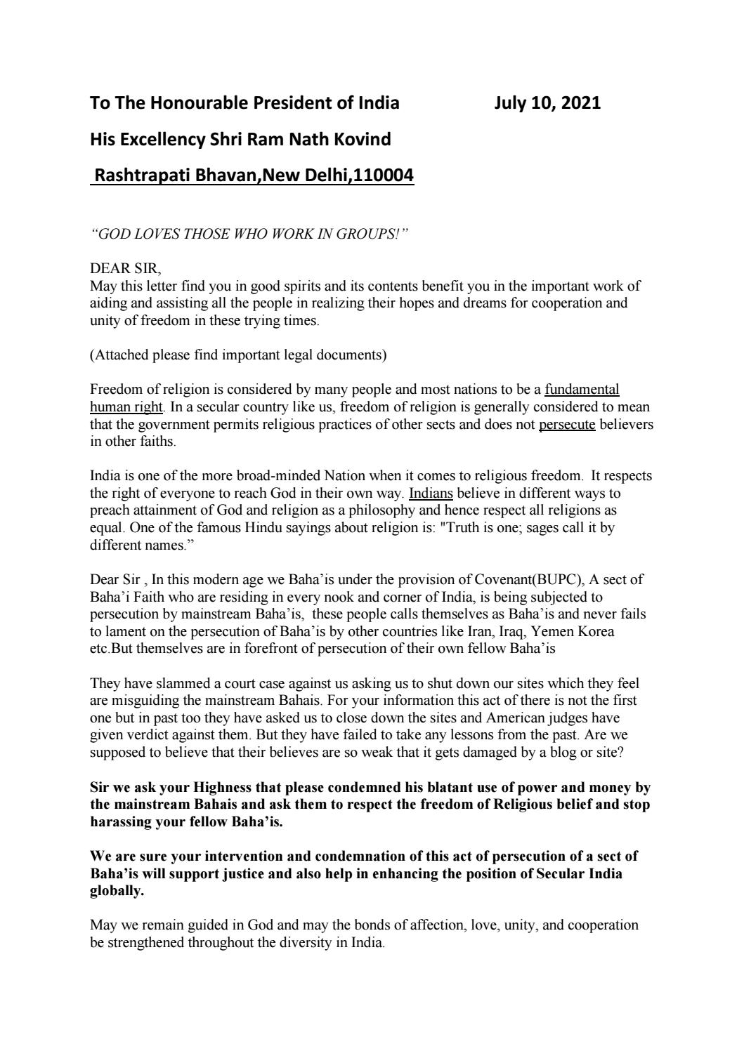 Combined Letters Sent To India Ministers By Baha i India Issuu