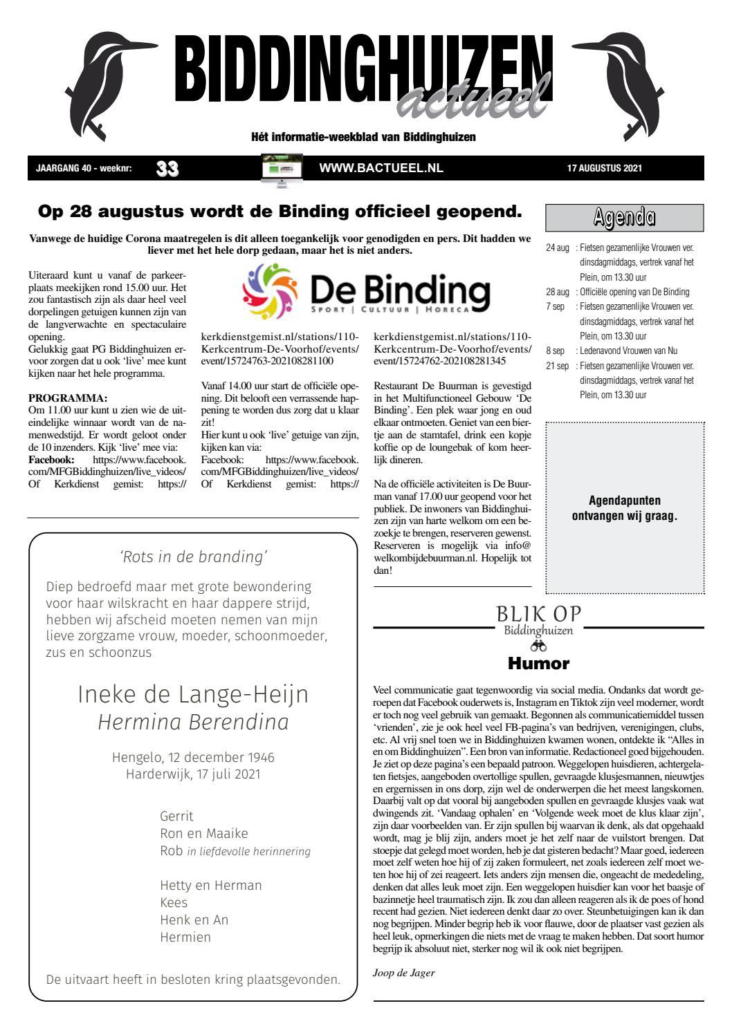 Biddinghuizen Actueel - Jaargang 40 - Nummer 33 by Biddinghuizen Actueel -  Issuu
