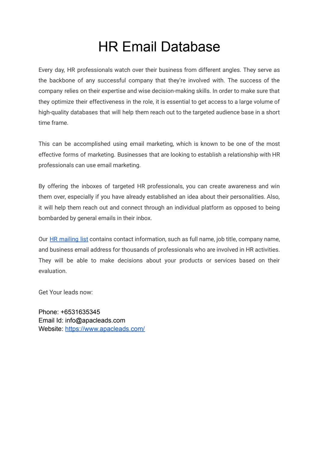 HR Email Database by Apacleads Issuu