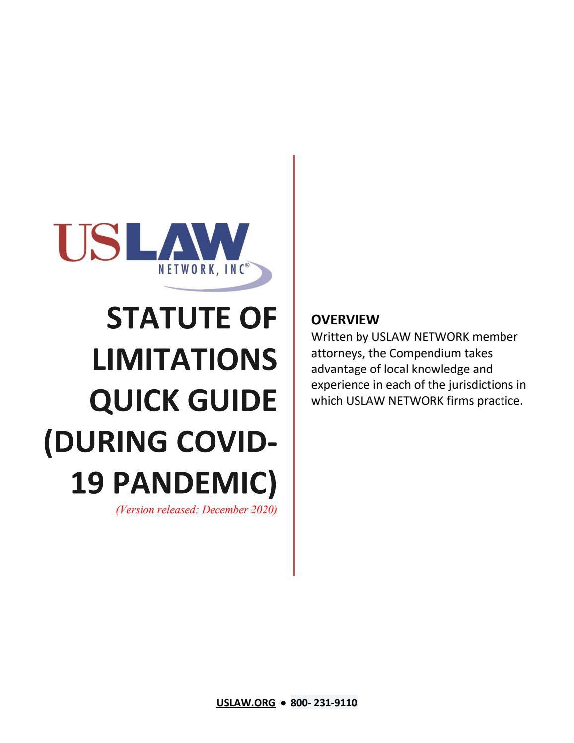 USLAW NETWORK COVID19 Statutes of Limitations Quick Guide (2020) by