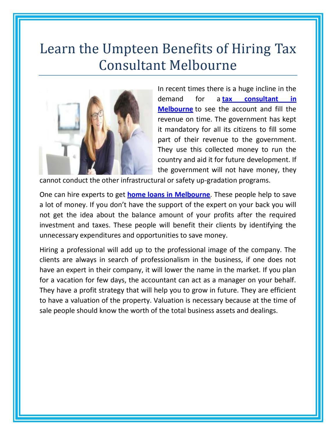 Learn the Umpteen Benefits of Hiring Tax Consultant Melbourne by Gavin Ma & Co Accountants Issuu