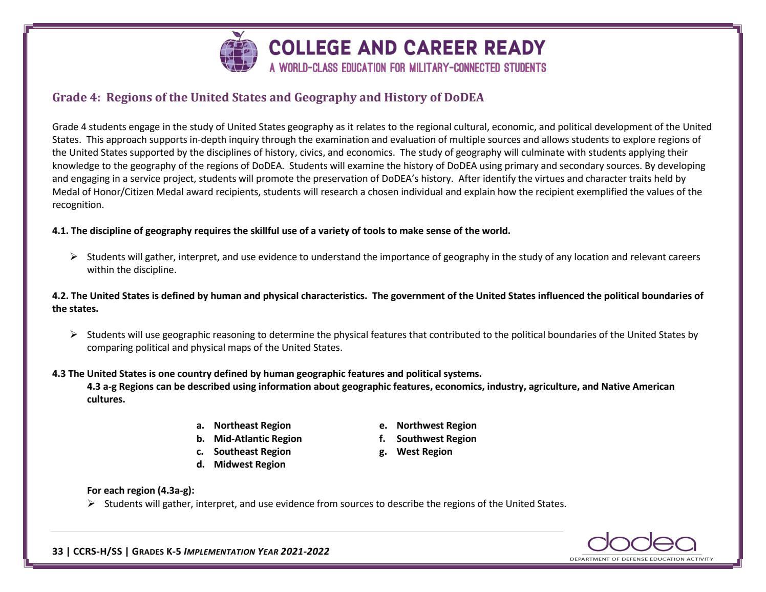 4th Grade DoDEA Standards by Teachers' Curriculum Institute (TCI) Issuu