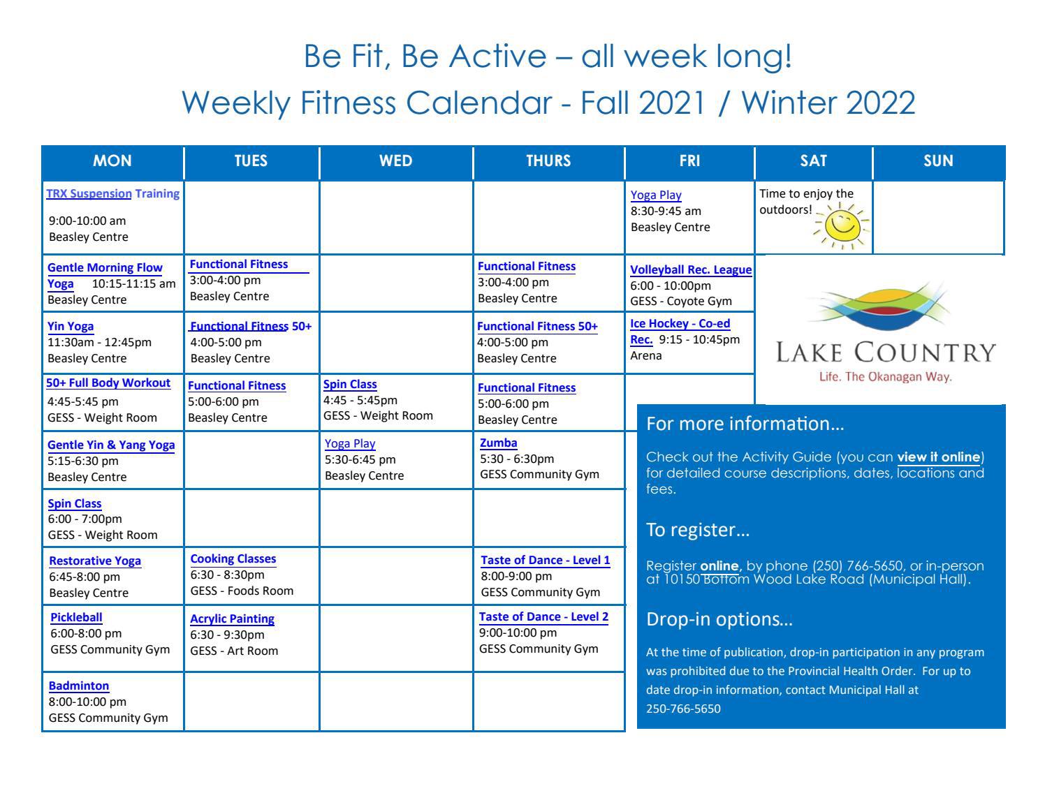 Fall 2021 Fitness Schedule at a Glance by Lake Country - Issuu