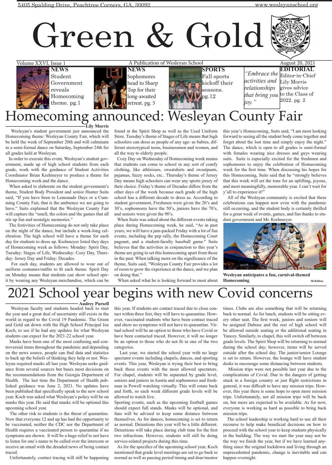 Green Gold Volume Xxvi Issue 1 By Wesleyan School Issuu