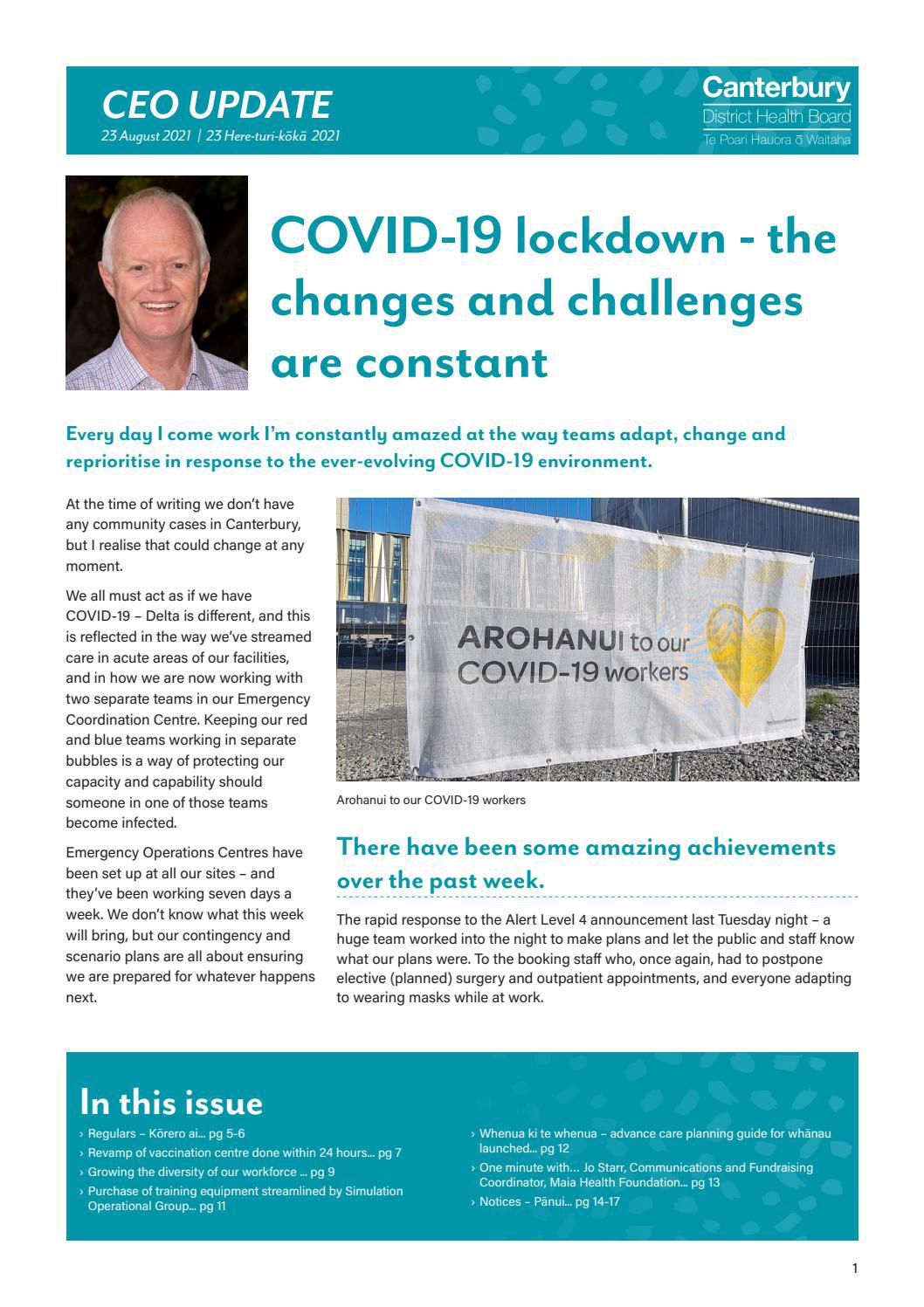 Canterbury DHB CEO Update Monday 23 August 2021 by Te Whatu Ora