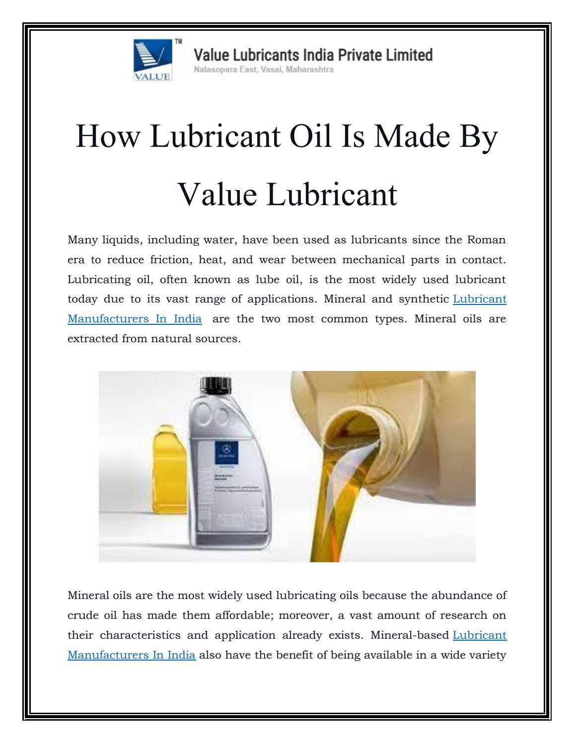 Lubricant Manufacturers In India Call9323735265 by Value Lubricants