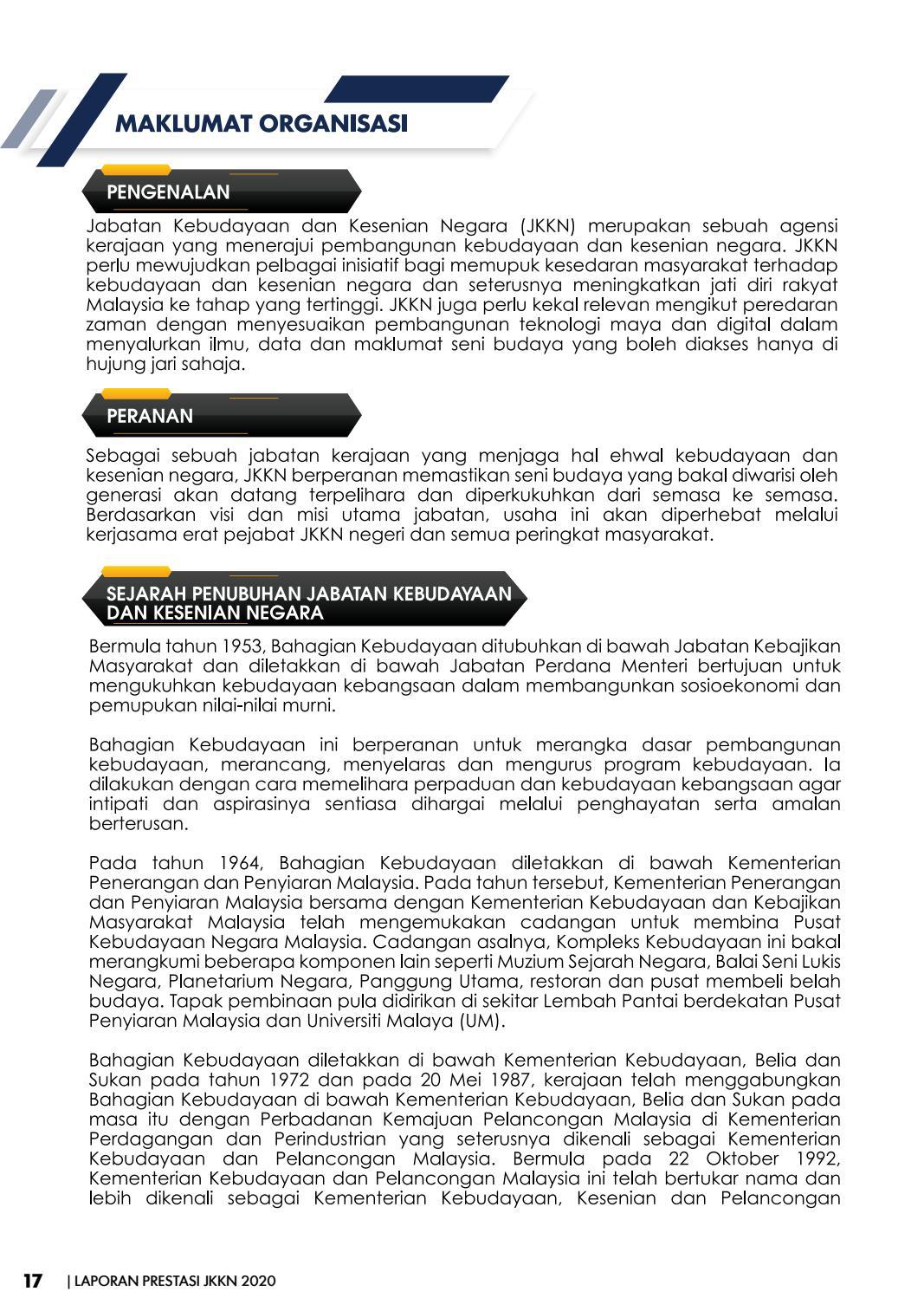 LAPORAN PRESTASI JKKN 2020  PERCUMA by Jabatan Kebudayaan dan Kesenian