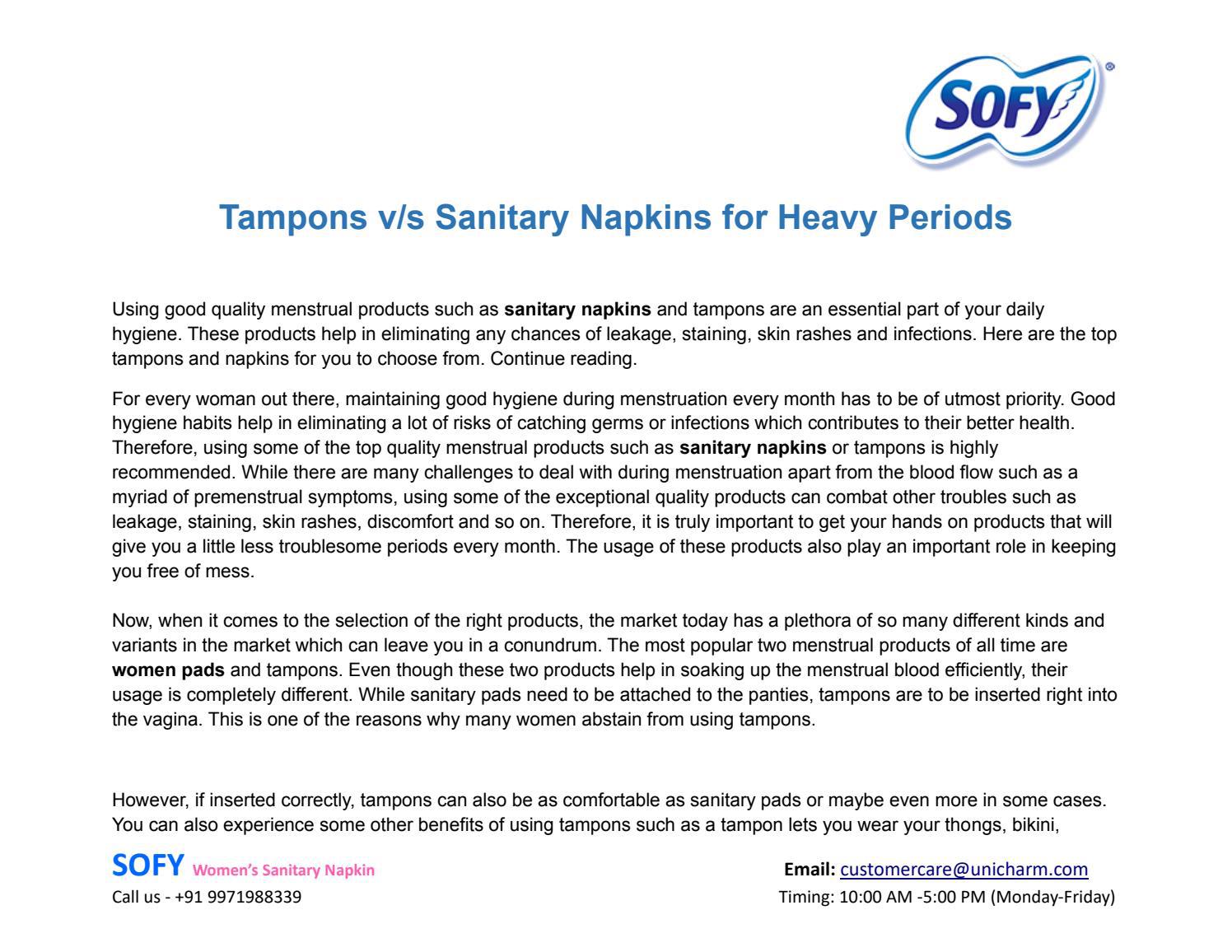Tampons v/s Sanitary Napkins for Heavy Periods by Harleen Kaur Issuu