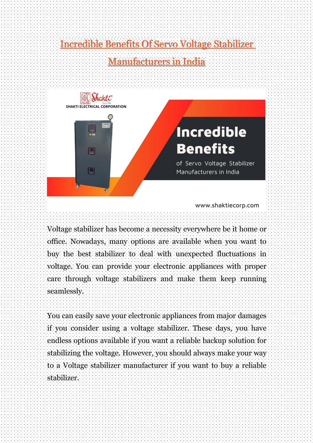 Benefits Of Servo Voltage Stabilizer Manufacturers by Mohanish Mehra