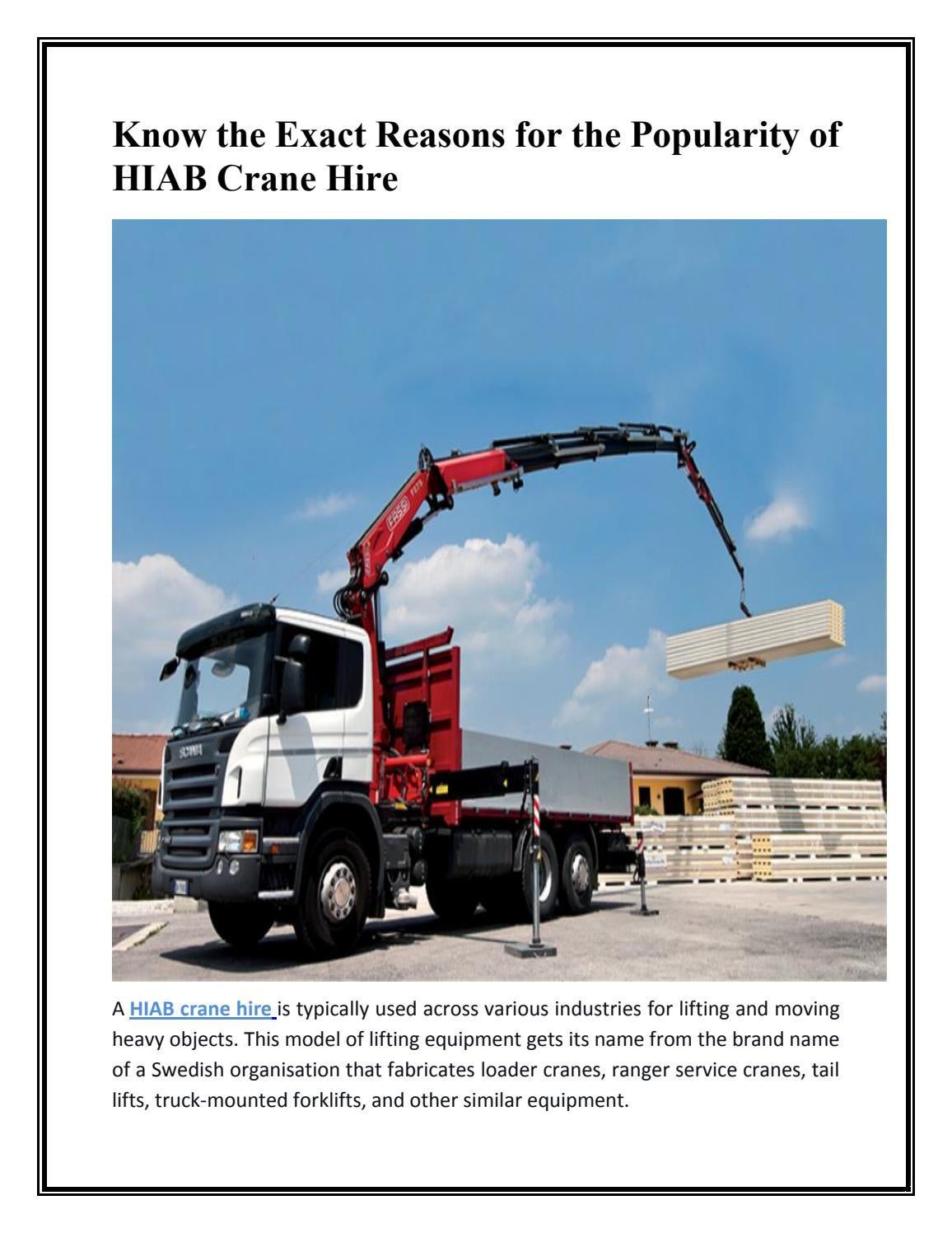 Know the Exact Reasons for the Popularity of HIAB Crane Hire by