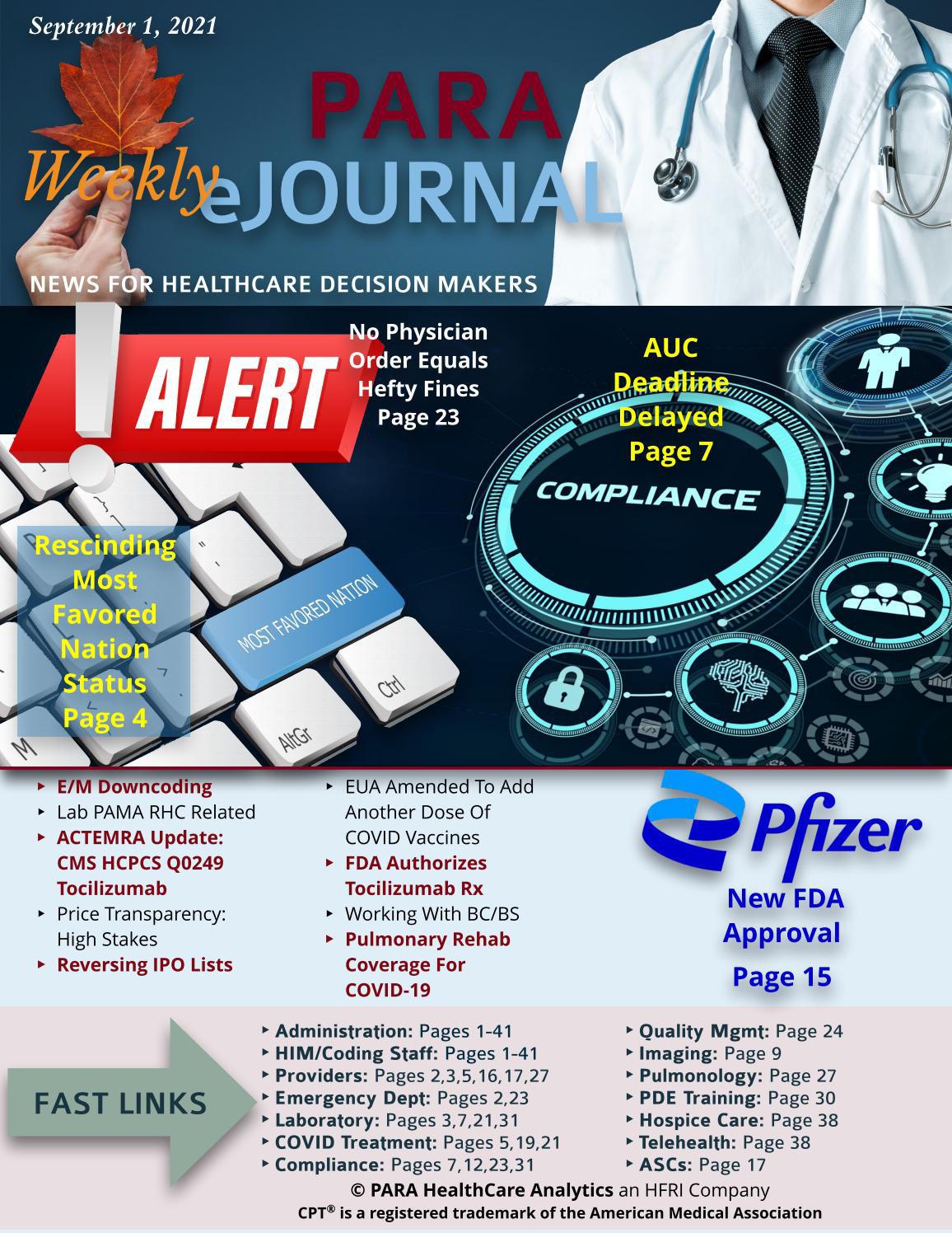 PARA HealthCare Analytics Weekly EJournal September 1 2021 By 