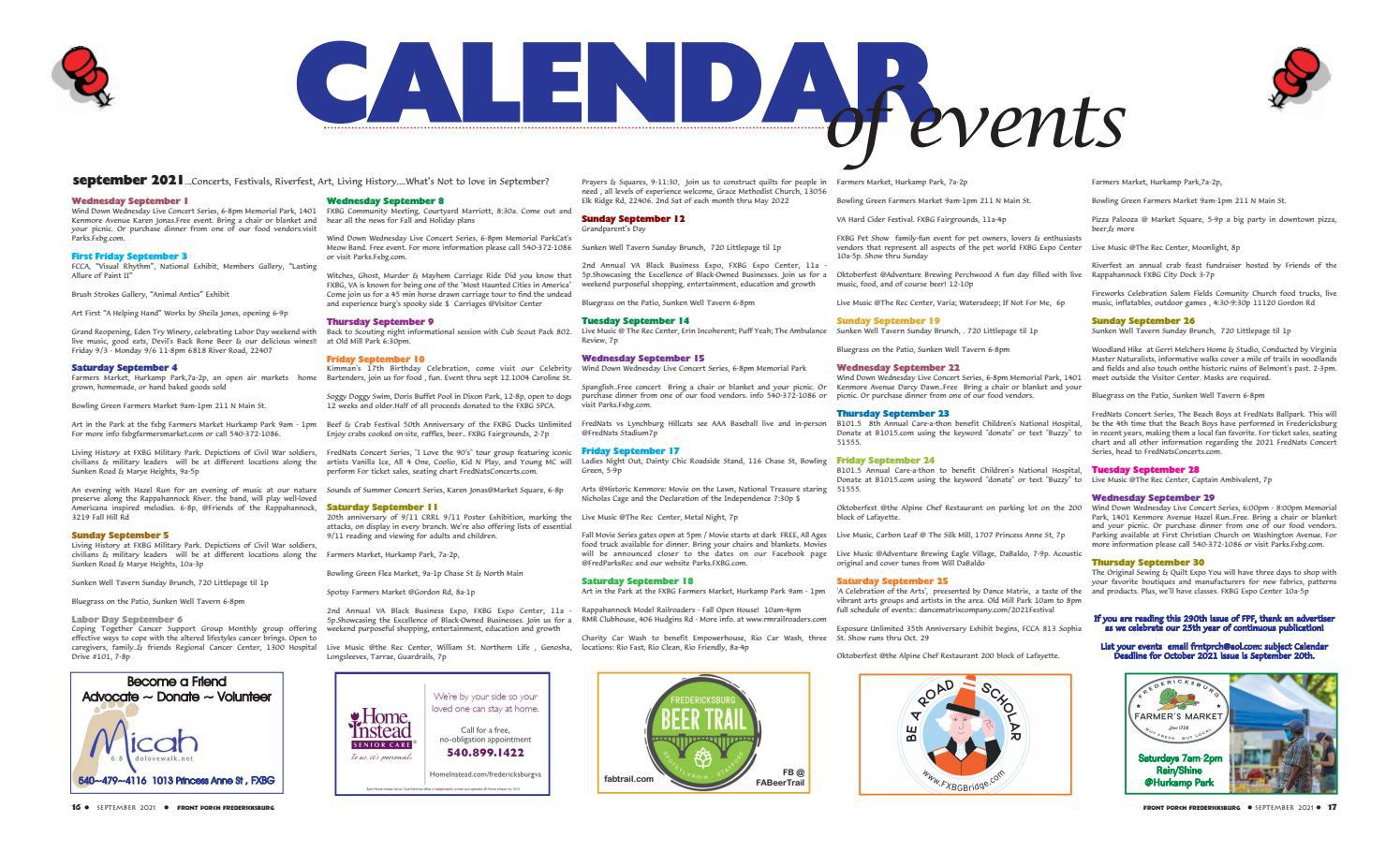 Calendar Of Events Fredericksburg Virginia Front Porch By Virginia 