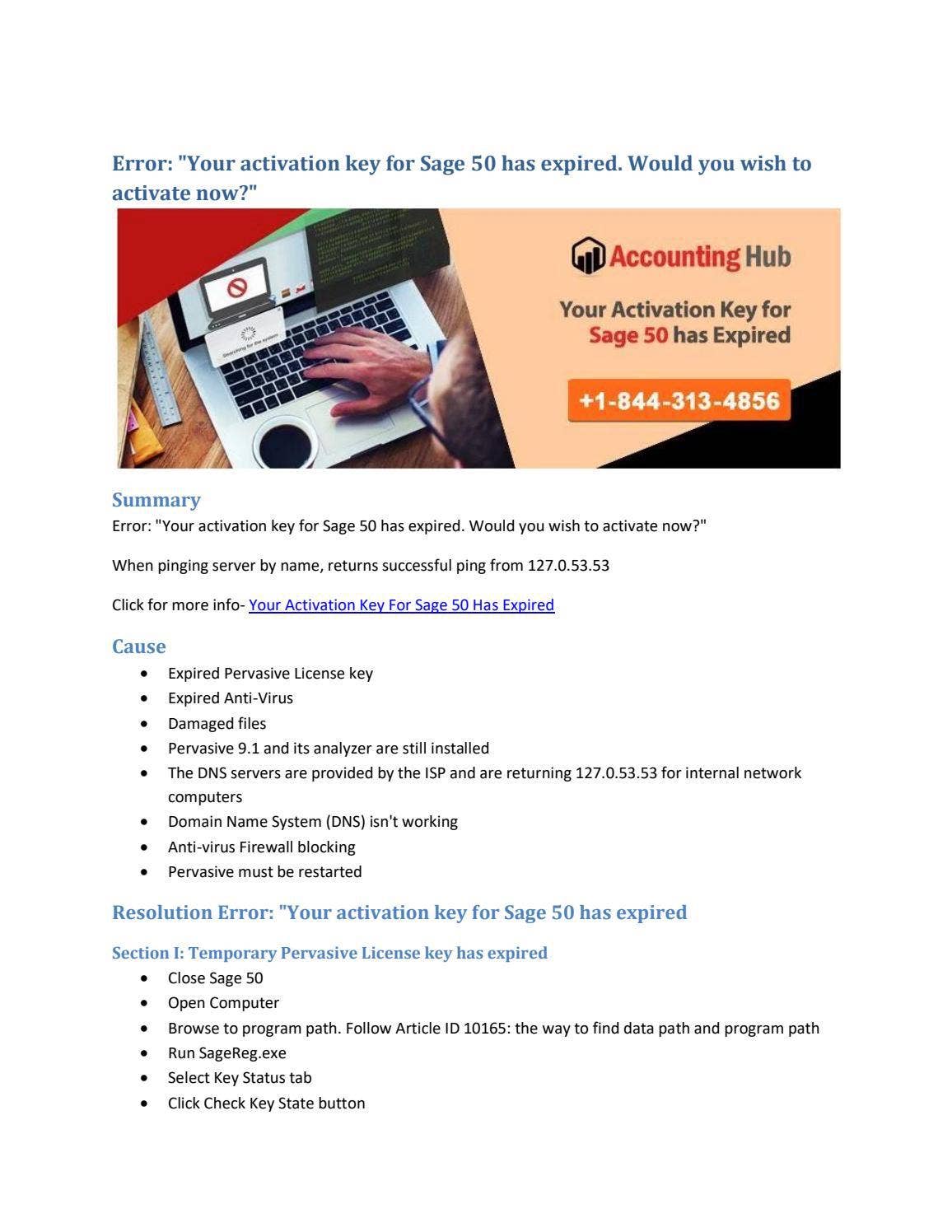 Error: "Your activation key for Sage 50 has expired by accounting ...