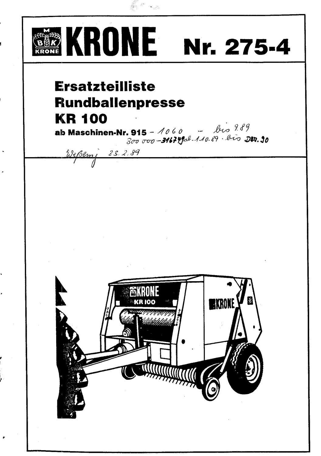 KRONE KR 100 Ersatzteilliste - PDF DOWNLOAD by www.heydownloads.com - Issuu