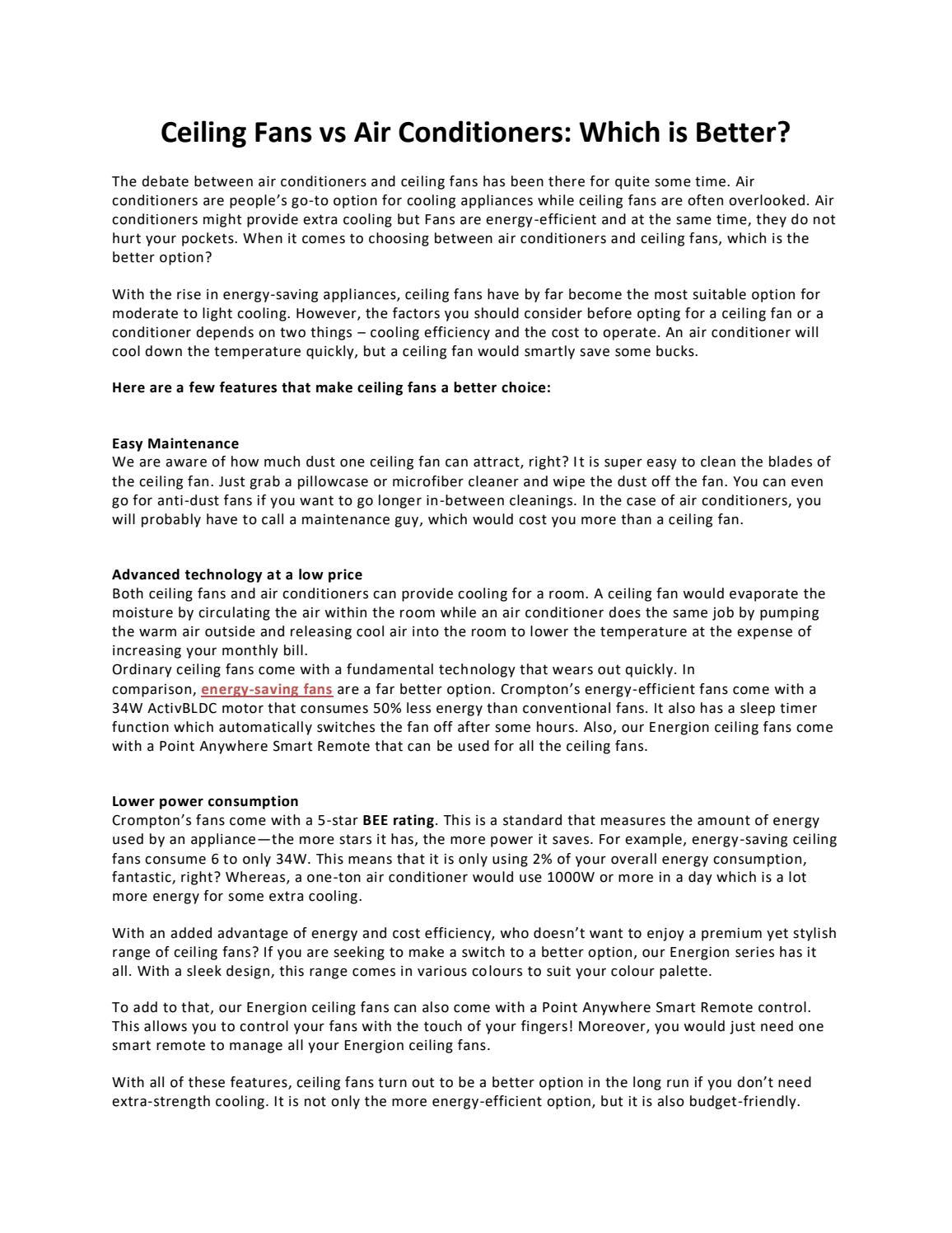 Ceiling Fans vs Air Conditioners Which is Better? by banarjeesherie