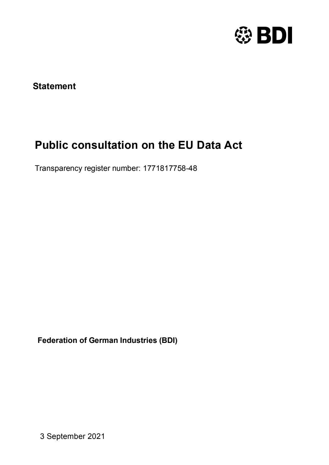 Public consultation on the EU Data Act by Bundesverband der Deutschen