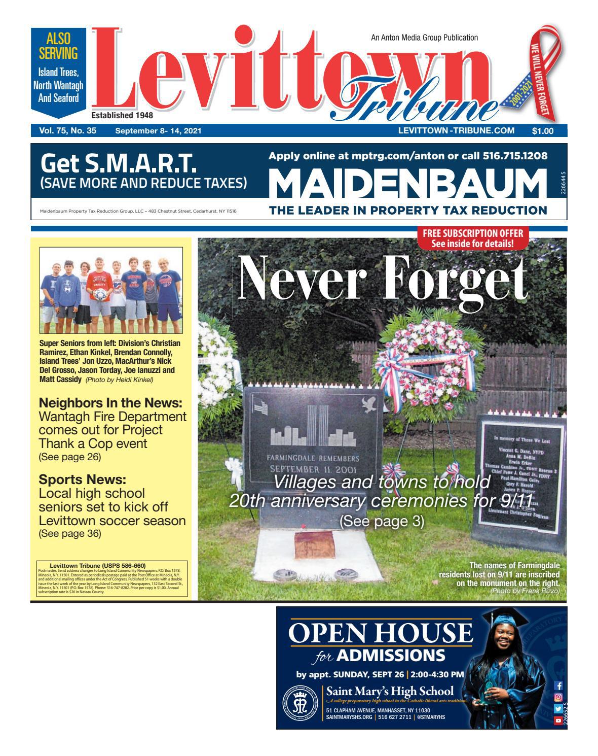 Levittown Tribune 9/8/21 edition is published weekly by Anton Media
