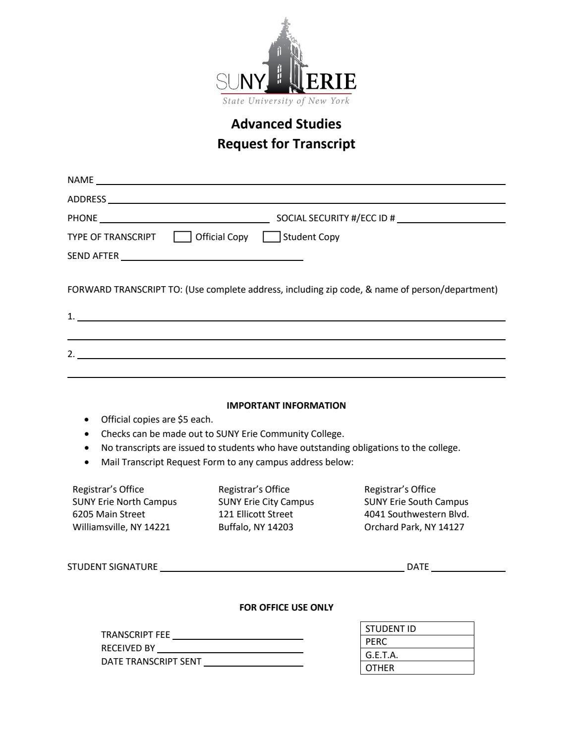 Advanced Studies Transcript Request Form by SUNY Erie - Issuu