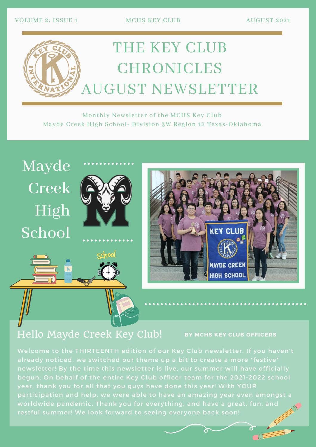 Key Club Example Newsletter Mayde Creek Key Club- August Newsletter (Volume 2 Issue 1) by Mayde ...
