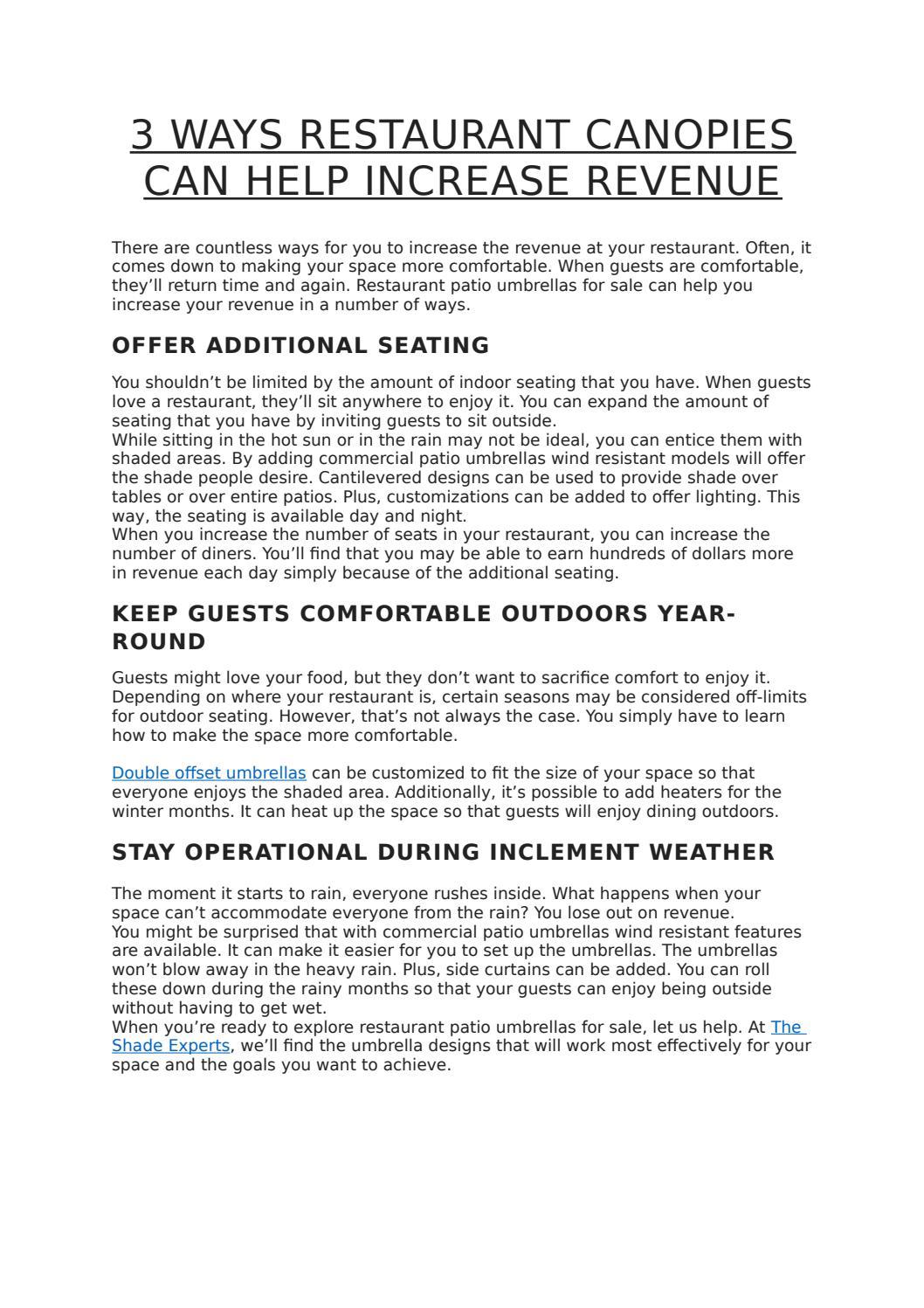 3 WAYS RESTAURANT CANOPIES CAN HELP INCREASE REVENUE by The Shade Experts USA Issuu