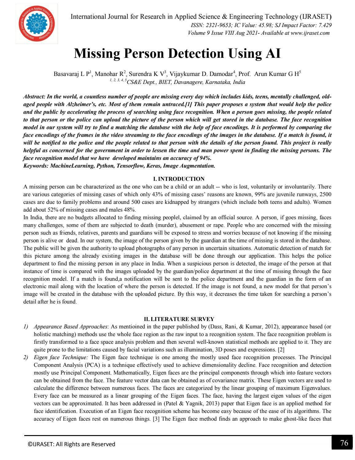 Missing Person Detection Using AI by IJRASET - Issuu