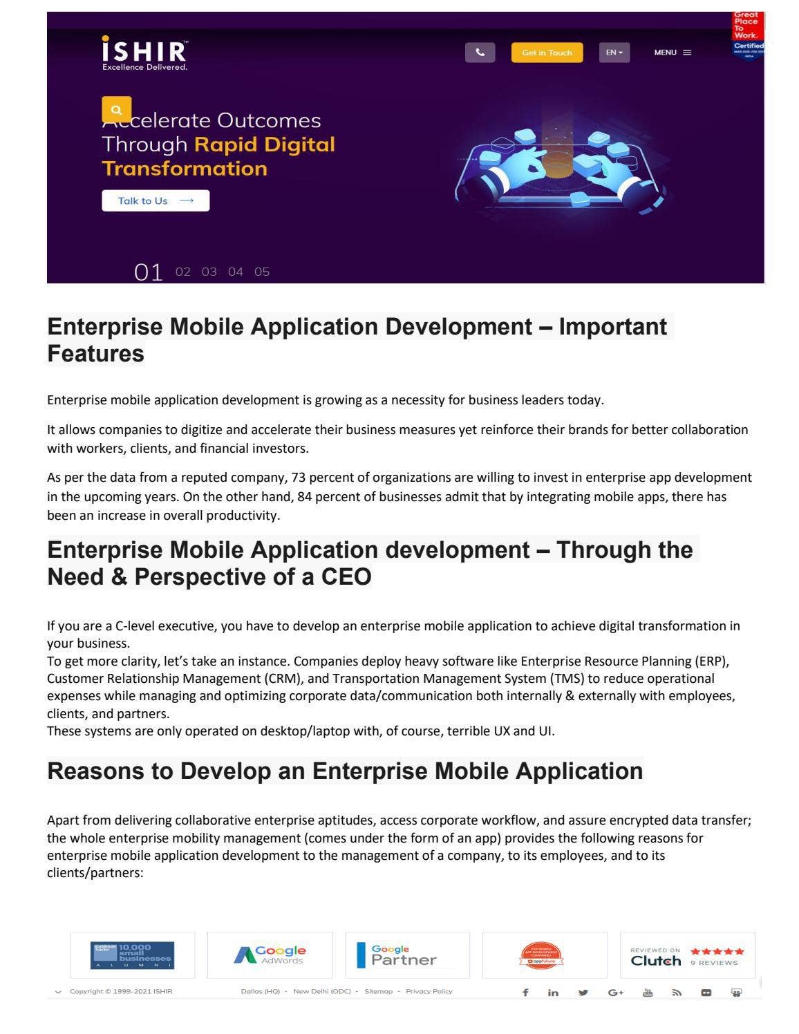 Enterprise Mobile Application Development – Important Features| ISHIR ...