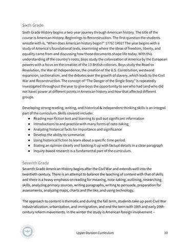 The Allen-Stevenson 教育 | Upper Division Curriculum 第 10 页