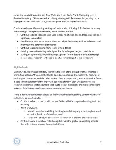 The Allen-Stevenson 教育 | Upper Division Curriculum 第 11 页
