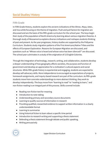 The Allen-Stevenson 教育 | Upper Division Curriculum 第 9 页