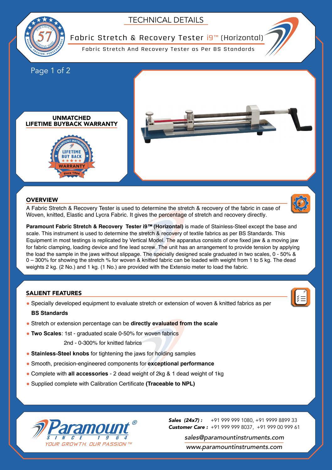 Fabric Stretch & Recovery Tester i9 (Horizontal) by Paramount