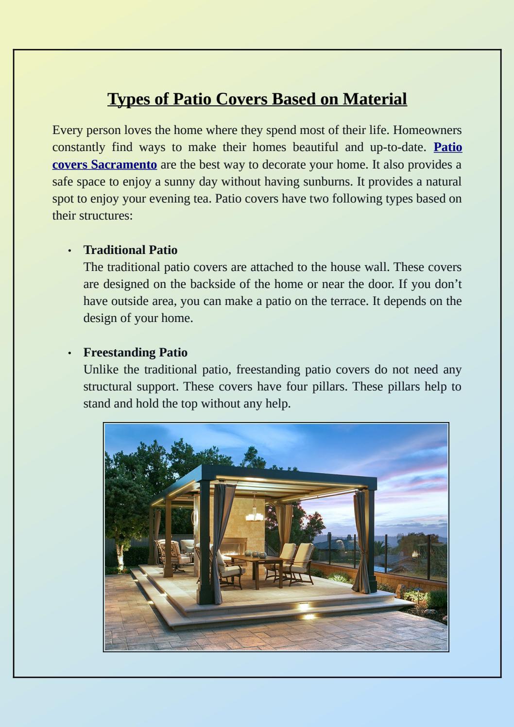 What Type of Materials Patio Cover is Perfect for Home? by New Dawn