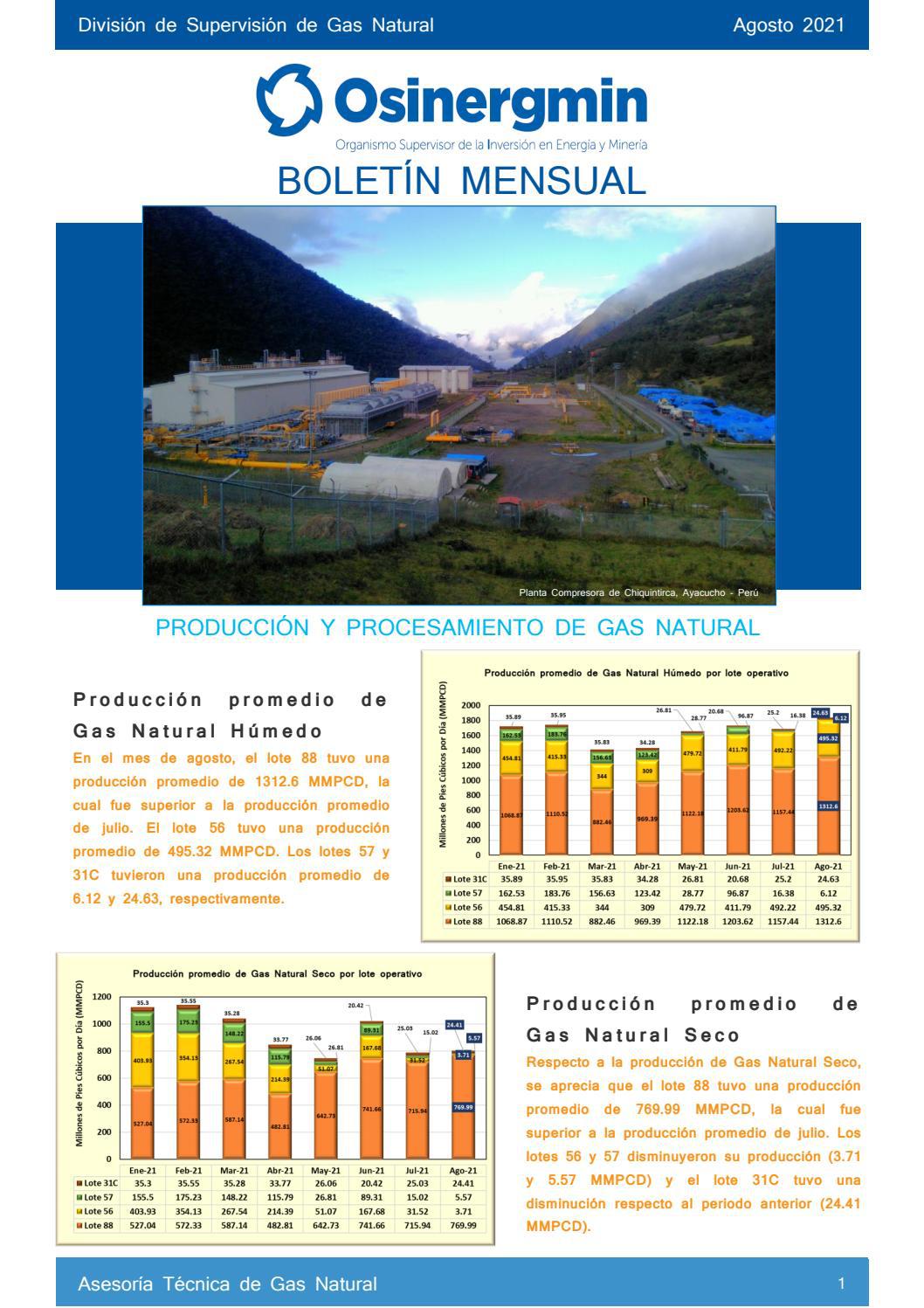 Boletín Mensual de Gas Natural Agosto 2021 by Osinergmin - Issuu