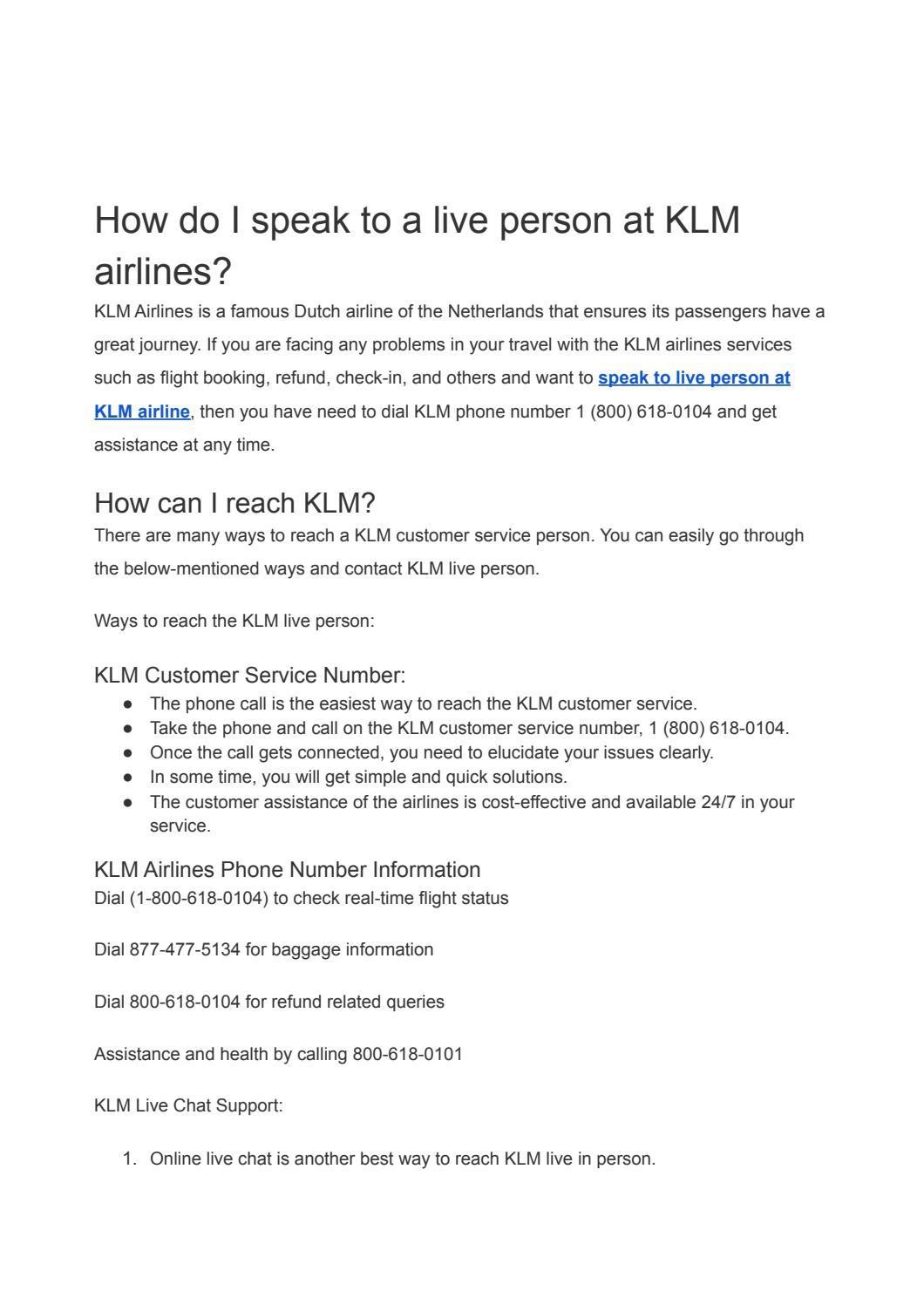 How do I speak to a live person at KLM airlines? by Fares Jungle Issuu