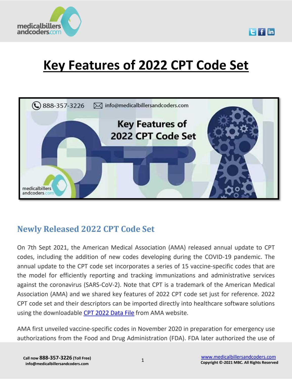 Key Features of 2022 CPT Code Set by ALICE CARLOS Issuu