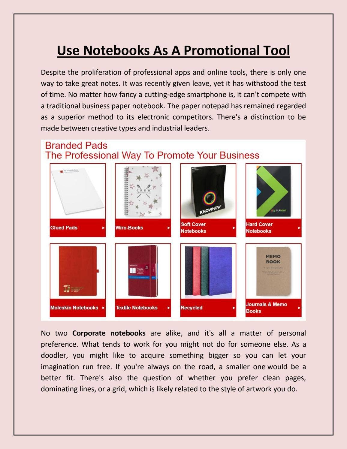 Promotional Tools Notes Use Notebooks As A Promotional Tool by Brandedpads - Issuu