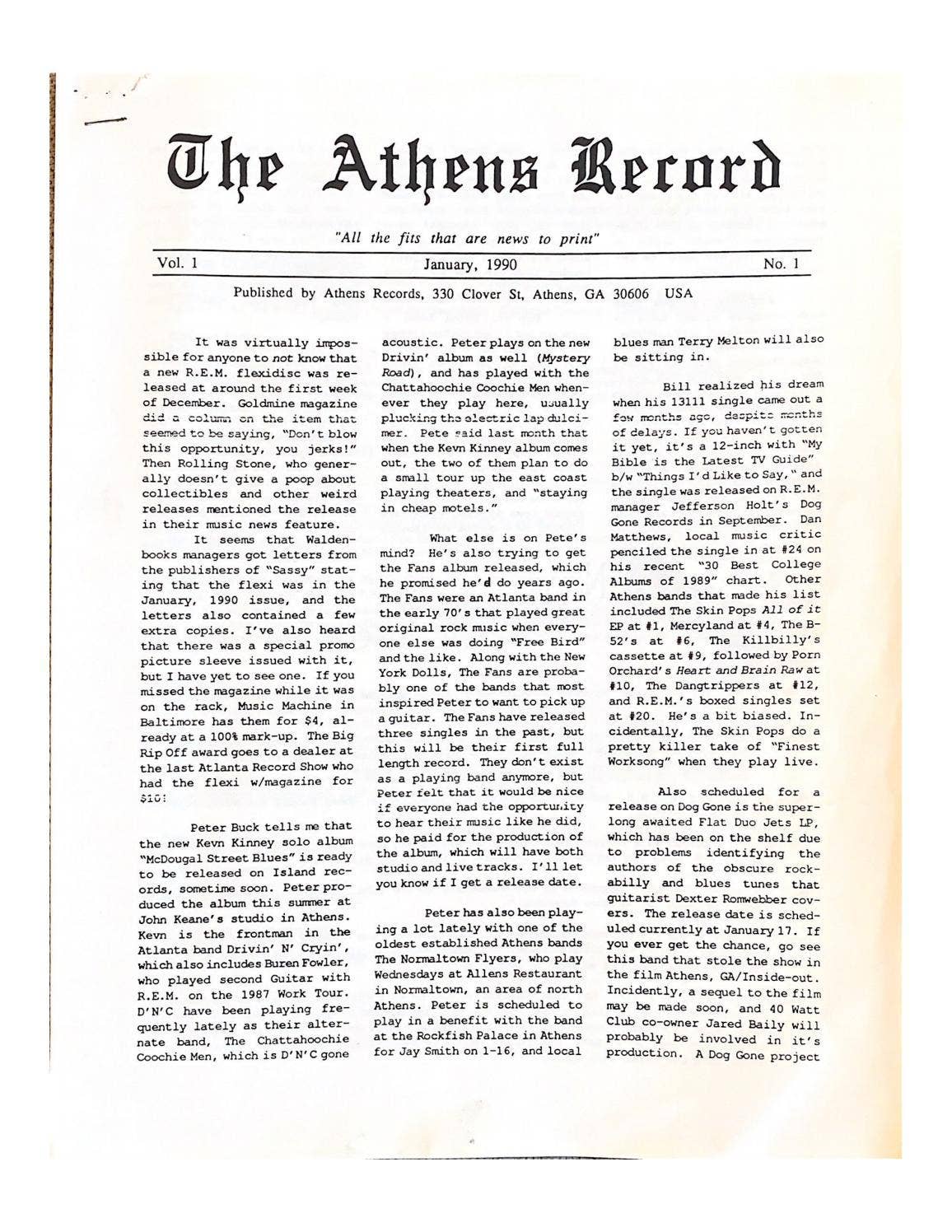 R.E.M. 1990-01 - The Athens Record [Vol. 1, No. 1] by R.E.M. Media ...
