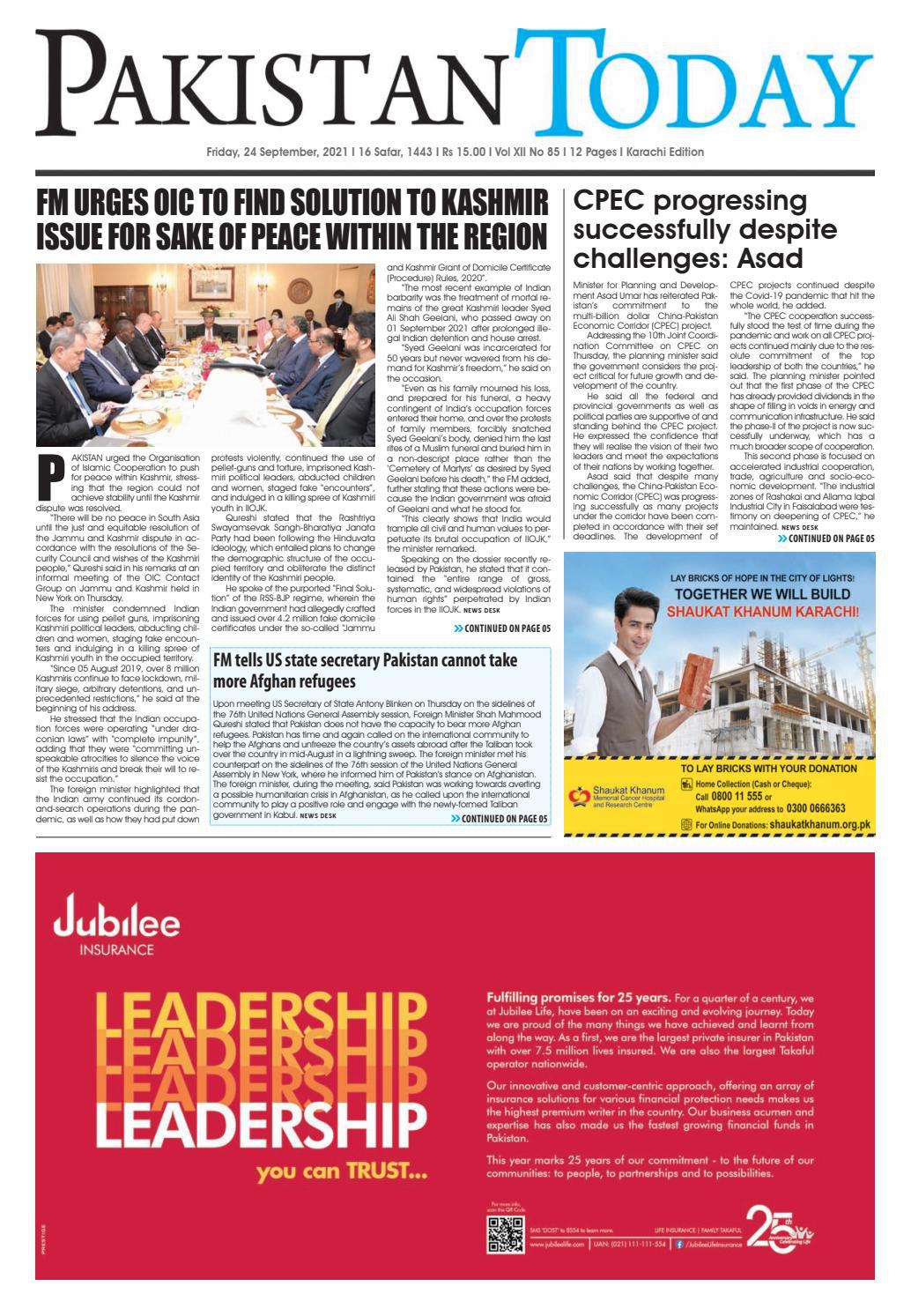 Epaper – September 24 KHI 2021 by Pakistan Today - Issuu