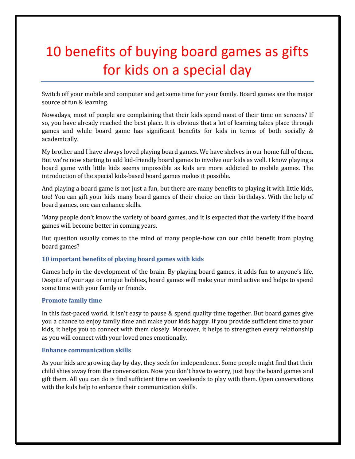 10 important benefits of playing board games with kids by BoardGamesNMore -  Issuu