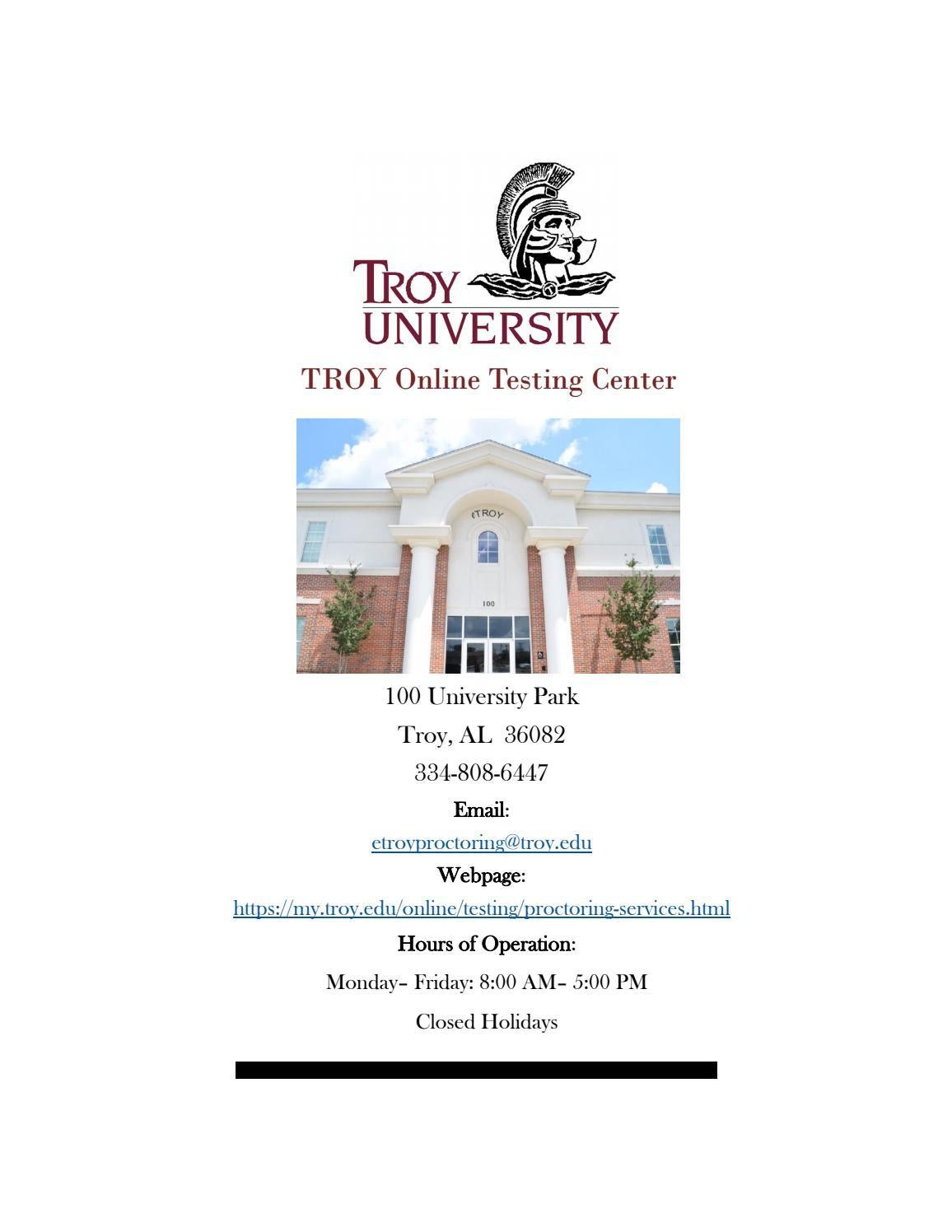 TROY Online Testing Center Brochure by Troy University Issuu