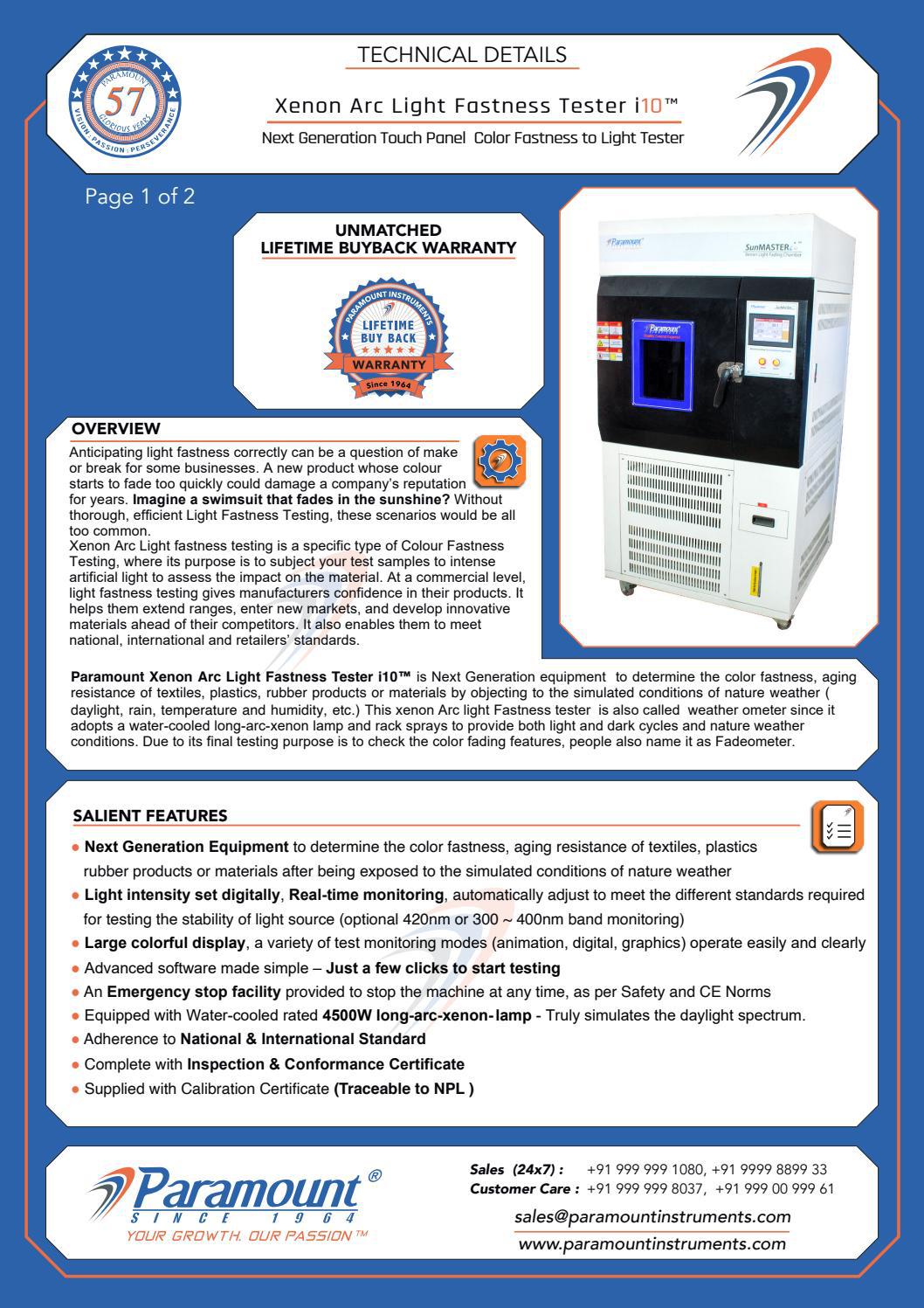 Xenon Arc Light Fastness Tester i10 by Paramount Instruments Pvt. Ltd