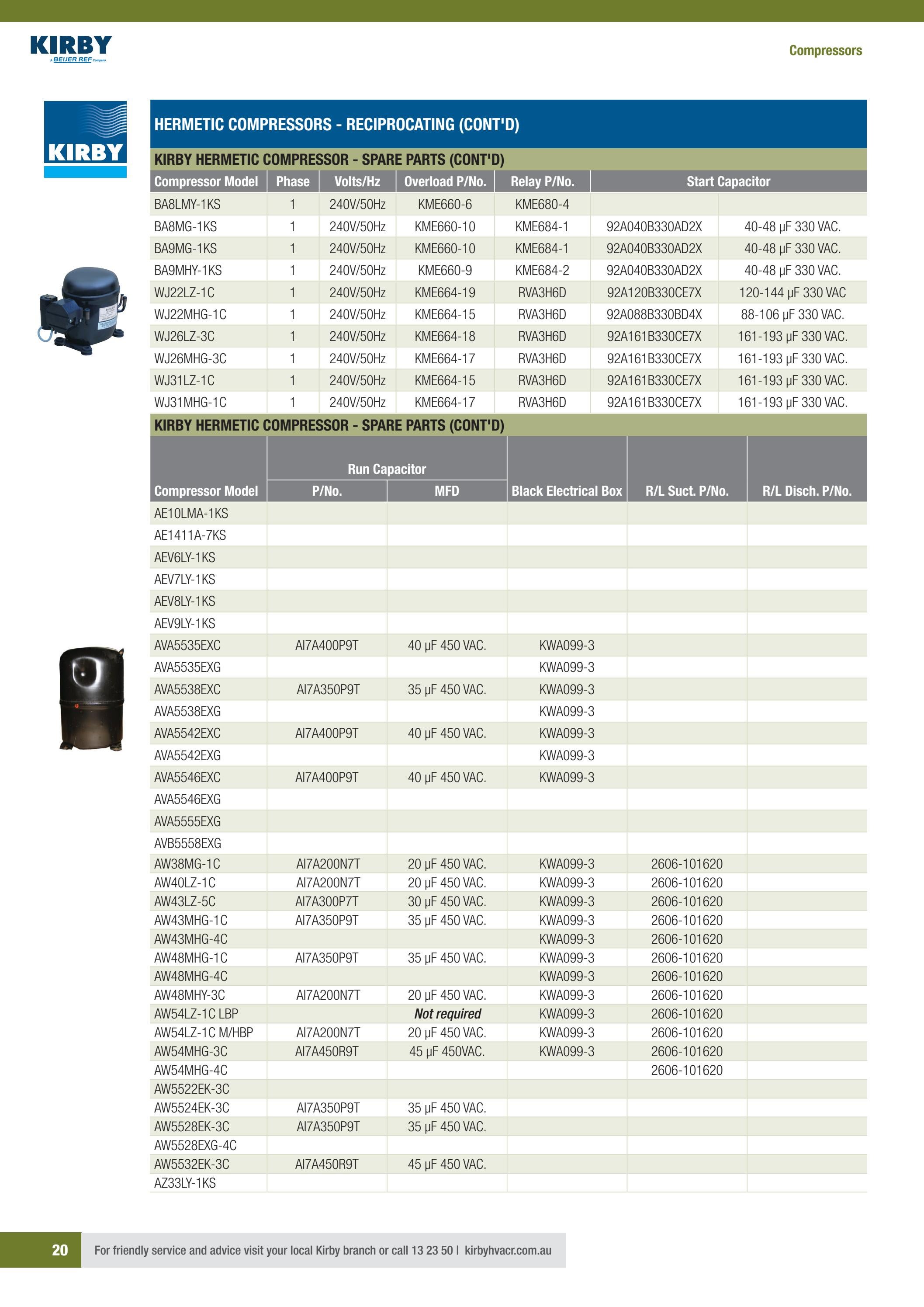 Kirby Product Catalogue Compressors, Parts & Refrigerant by Kirby HVAC