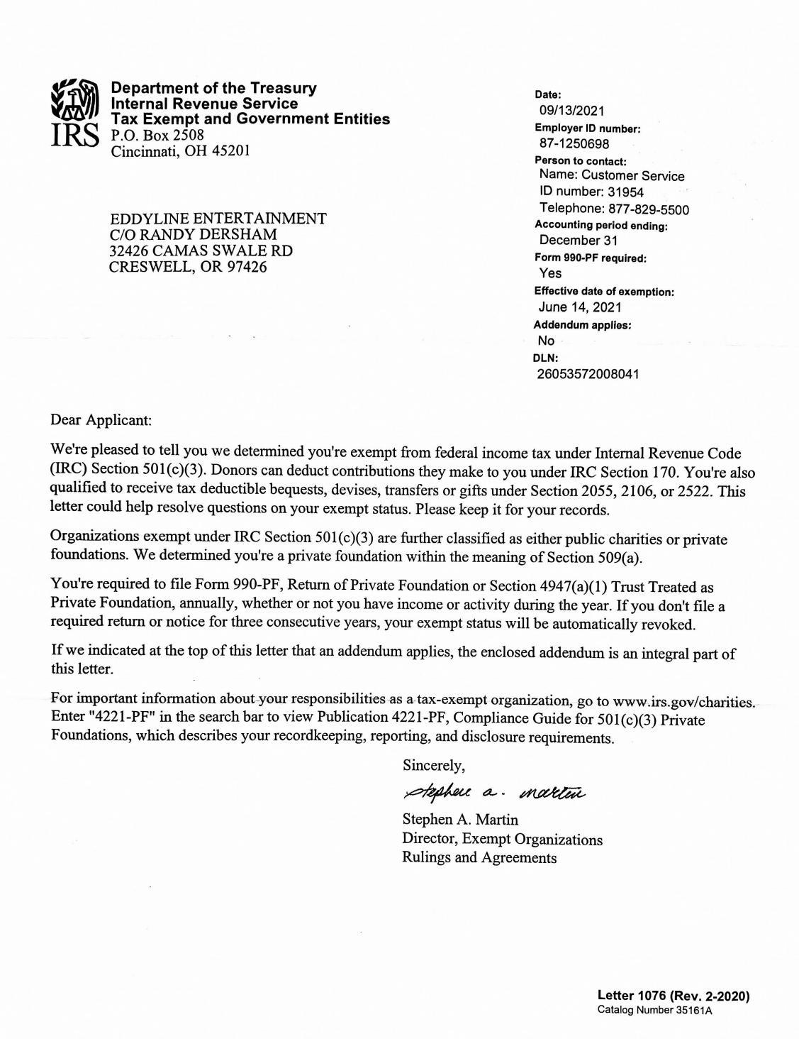 Eddyline Entertainment Determination Letter by Eddyline_Entertainment